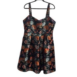 ModCloth Jacquard Navy and Floral Embroidered Dress 16